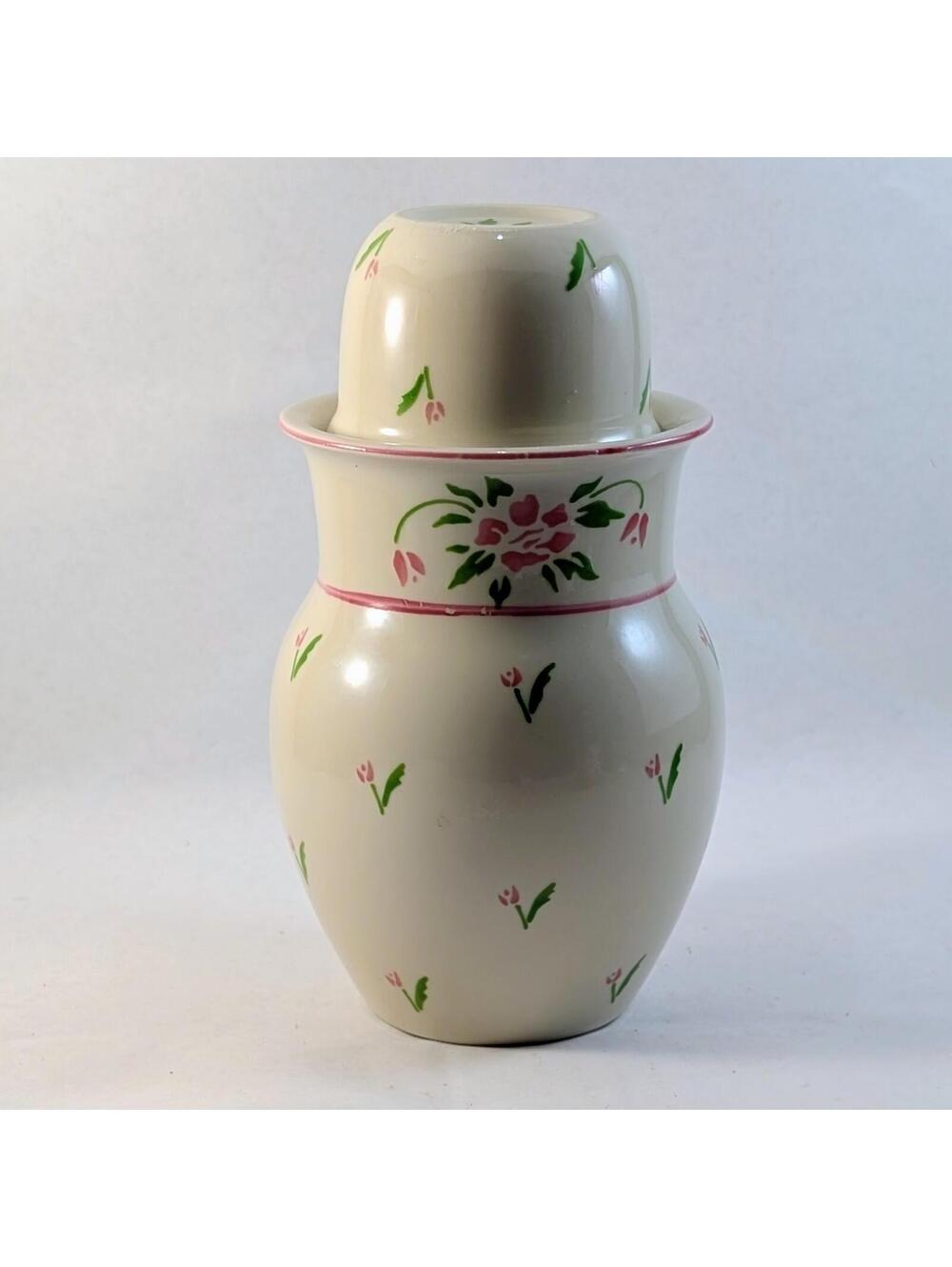 Ceramic Bedside Water Carafe, Pink and Green Tulip, Teleflora 1985